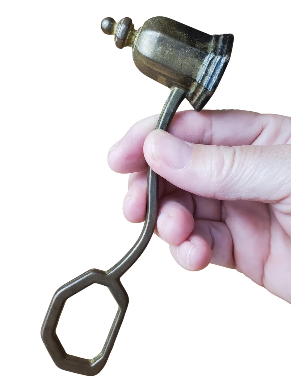 Vntg Brass Octagonal Candle Snuffer with Finger Loop